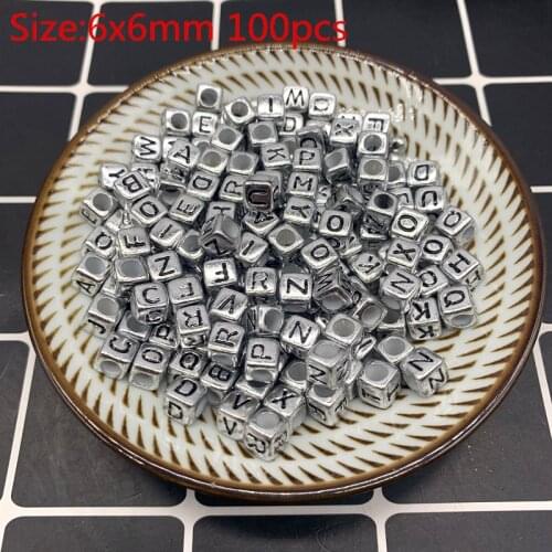100pcs 6x6mm Mixed Letter Acrylic Beads Round Flat Alphabet Digital Cube Loose Spacer Beads For Jewelry Making Bracelet #13