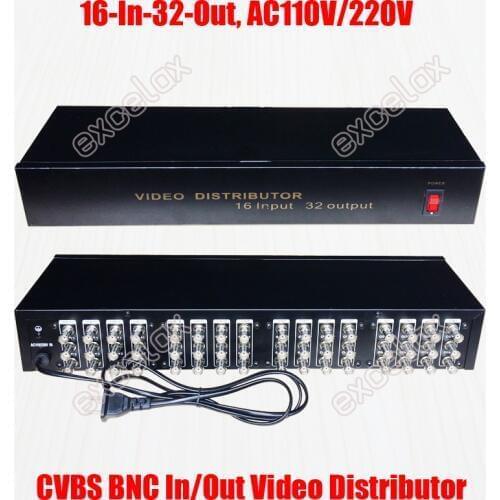 16 In 32 Out Desktop Composite CVBS BNC Video Distributor 16CH Input Video Splitter Analog CCTV Security Camera Signal Amplifier
