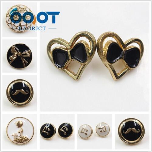 177273,10pcs Vintage Metal Button Love Princess Notes Bow anchor crest metal metal blazer button set DIY handmade sewing