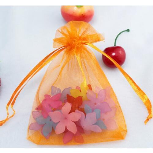 200pcs/lot 5x7cm Orange Color Bolsas Organza Bags Tulle Jewelry Pouches Christmas Wedding Favor Candy Gift Packaging Bag