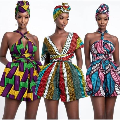 2021 African Fasion Clothing Indonesia Dashiki Retro Print Jumpsuit Mini Skirt Shorts Party Dress Pants National Style Rompers
