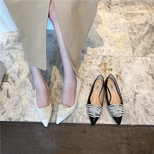 2021 spring fashion fairy style pearl single shoes women sweet round heel shoes white wedding shoes bridal shoes usually wearabl