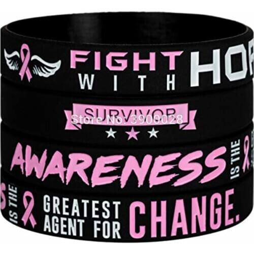 300pcs Pink Awareness Ribbon with Saying - Fight With Hope silicone wristband bracelet free shipping by DHL