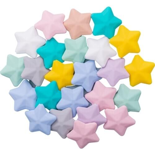 Lets Make Star 50pc Baby Teether Silicone Beads DIY Pacifier Chain Bracelet BPA Free Silicone Bead Baby Teething Necklace