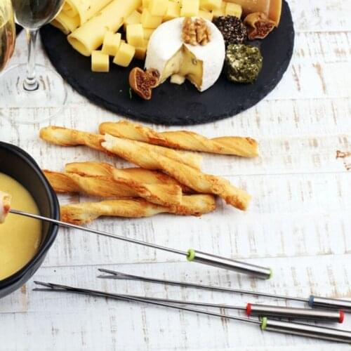 6/12pcs Stainless Steel Chocolate Fork Hot Pot Forks Cheese Fruit Dessert Fork Fondue Melting Skewer Kitchen Tools
