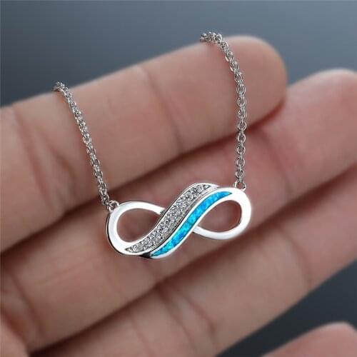 Charm Crystal Infinity Pendant Necklace Female White Blue Opal Wedding Necklace Rose Gold Silver Color Chain Necklaces For Women