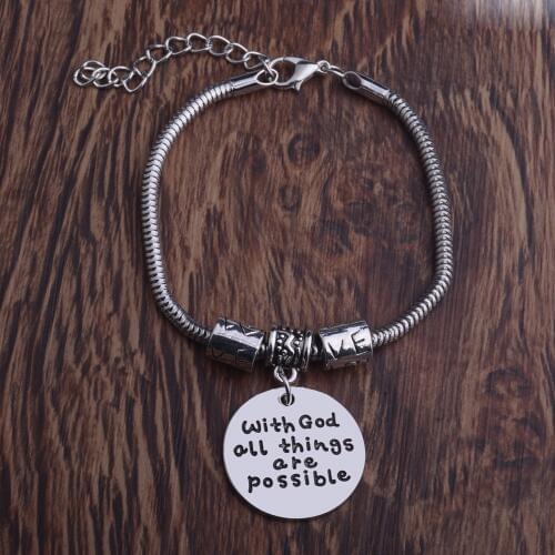 Religious Bible Quote Bracelet With God All Things Are Possible Charms Bracelets Women Men Jesus Christian Chain Bangle Jewelry
