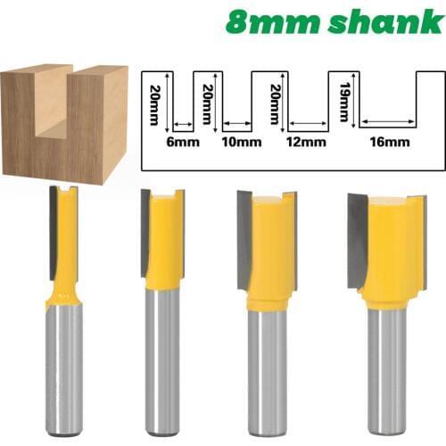 1PC 8mm Shank Straight Woodworking Router Bit Set Wood Cutter 6/10/12/16mm Cutting Diameter Milling Cutter Tool