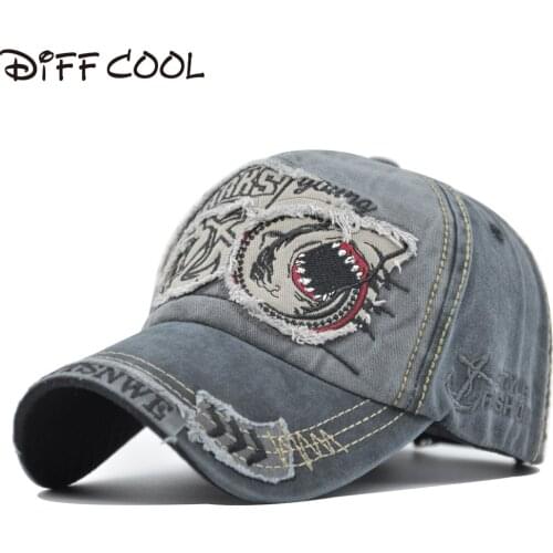 [DIFF COOL]Fish bone baseball cap ladies outdoor fishing cap baseball cap solid color outdoor big shark cap embroidery dad hat b