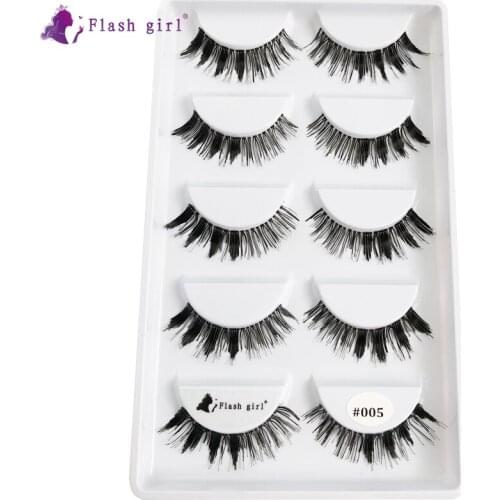 Flash Girl 5 Pairs Natural Long False Eyelashes #005 Handmade Fake Eyelash Extension Makeup Tools Thick Reusable Eye Lashe