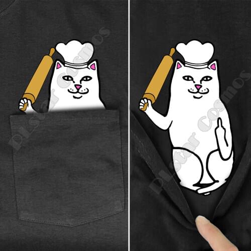 Hippie Pocket Tee T Shirts summer chef Cat printed t-shirt men for women tops black cotton tees funny Short sleeve dropshipping