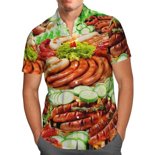 3D Food Hot Dog Vegetables Hawaiian Shirt Summer Fashion Beach Short Sleeve Shirts Men Oversized Chemise Homme Camisa Masculina