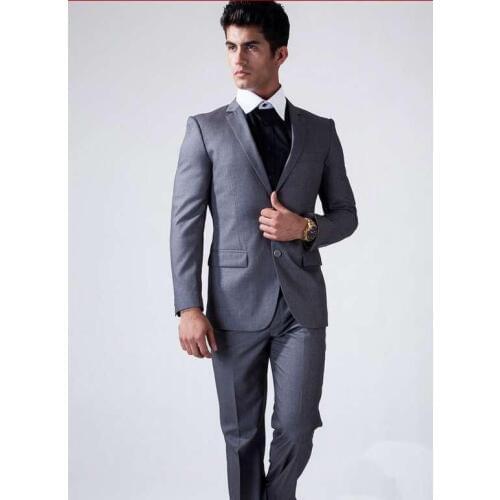 Italian Slim Fit Grey Wedding Suits Men Two-Button Groom Tuxedos Wedding Groomsman Suit Mens 2 Pieces Suits (Jacket+Pants)