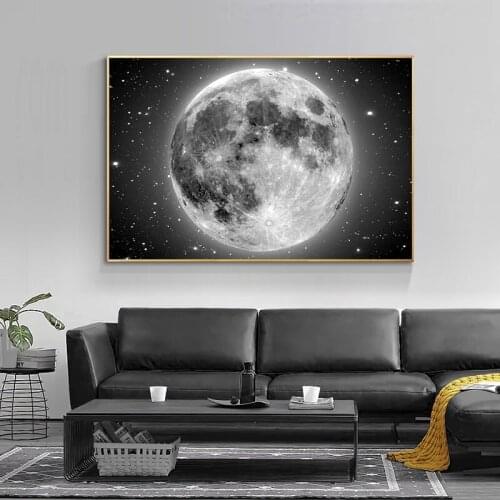 Black And White Moon Oil Painting on Canvas Poster Print Wall Art Abstract building Pictures for Living Room Home Decor