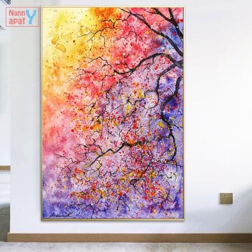 Colored Tree Oil Painting On Canvas Modern Abstract Art Posters and Prints Scandinavian Cuadros Wall Picture for Living Room