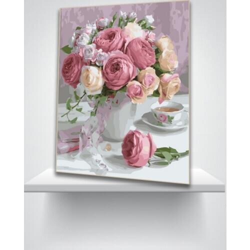 DIY Painting By Numbers Pink And Yellow Roses In The Bottle Beautiful Wall Painting Acrylic Ink Oil Paints Modern Home Decor