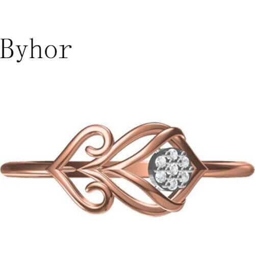 Byhor Solid 14K White+Rose Gold 0.031ct H/SI Natural Diamonds кольцo Wedding Engagement Fine Jewelry Trendy Flower Ring Women