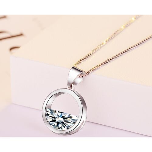 New Arrivals Silver Color Long Chain Crystal Circle Necklaces Pendants for Women Zirconia Necklaces Wedding Jewelry