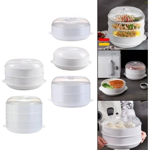 Round Microwave Steamer for Cooking BPA Free Heating Steamer Dish with Lid Healthy for Home Kitchen Office Up to 248F° White