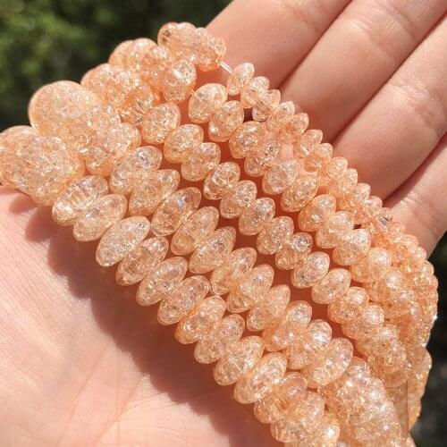 Orange Yellow Snow Cracked Crystal Rondelle Bead Round Loose Quartzs Beads for Jewelry Making DIY Bracelets 15inch 6/8/10mm