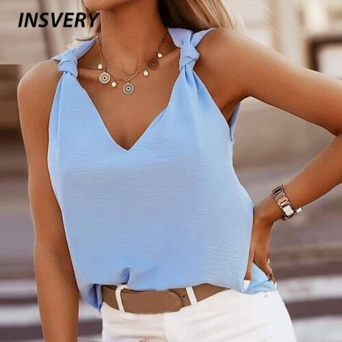 Summer Womens Tank Sleeveless Solid Vest Women Casual Tops Knotted V Neck Fashion Loose Shirt Women Streetwear 2021