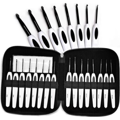 16pcs Crochet Hook Set with Ergonomic Handles for Yarn Craft Set Extra Long Crochet Hooks Perfect for Arthritic Hands 1-6mm