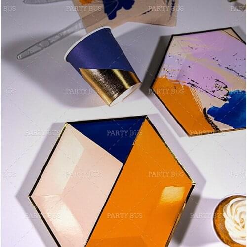 118pcs marble disposable tableware set disposable paper tray straw cup wedding birthday decoration party watercolor provided