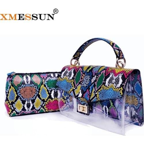 XMESSUN New Transparent PVC Handbag Women Fashion Python Pattern INS Hot Multi Colors Unique Handbags Female Party Bags K355