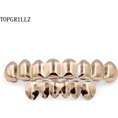 Fashion New Fit 8 Teeth Rose GOLD PLANTING Top&Bottom Grillz Bling Mouth Teeth Caps Hip Hop Grillz Gold teeth Grills for Gift