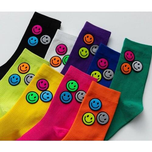 New Womens Socks Smiley Face Cartoon Labeling Tide Socks Street Korean Ladies Cotton Socks Personality In The Tube Manufacturer