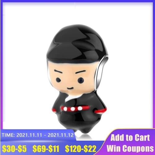 AGATA Original Charms 925 Silver Chinese Style Samurai Costume Enamel Beads Fit European Female Bracelet Pandora DIY Jewelry
