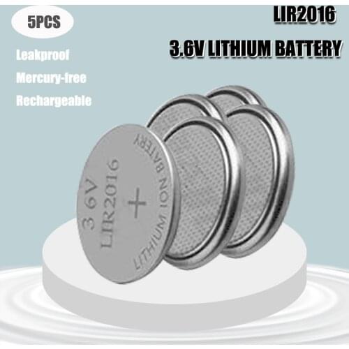 5PCS New LIR2016 Li-ion Rechargeable Battery 3.6V Lithium Button Batteries for Watch Computer Replaces LIR 2016 CR2016/ML2016