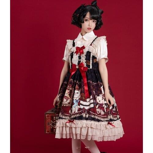 Cutesweet Lolita Crown Cat JSK Sleeveless Suspender Dress Japanese Lolita Dress Lo for Kwaii Girl Princess