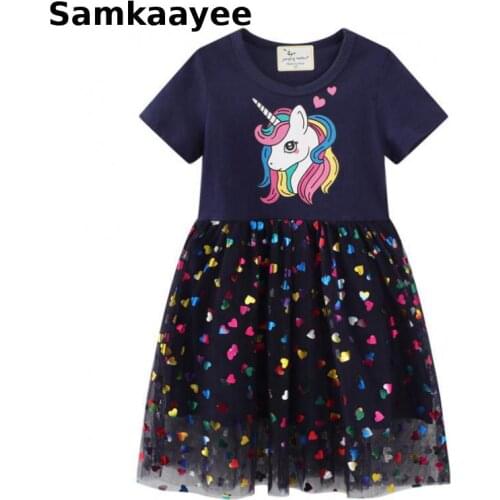Girls Dresses Summer Children Clothes Knee-length Princess 2-9y Kids Cartoon Unicorn Dress Baby Sequins Party Wedding Clothing 3