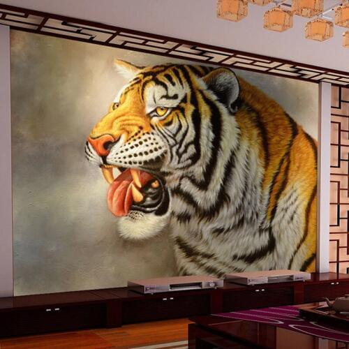 Custom Photo HD Animal Oil Painting Tiger Poster Bedroom Dining Room Living Room TV Background Wall Decoration Mural Wallpaper
