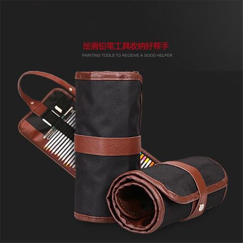 Roll Up 24/36/48/72 Slots Wrap Canvas Pen Pencil Brush Case Sketching Bag Holder