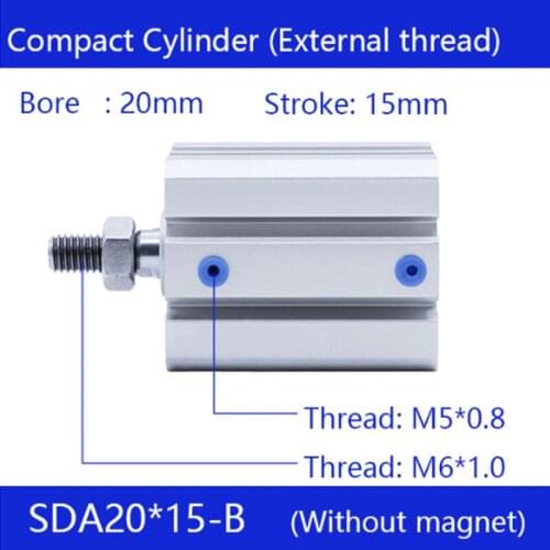 SDA20*15-B Free shipping 20mm Bore 15mm Stroke External thread Compact Air Cylinders Dual Action Air Pneumatic Cylinder
