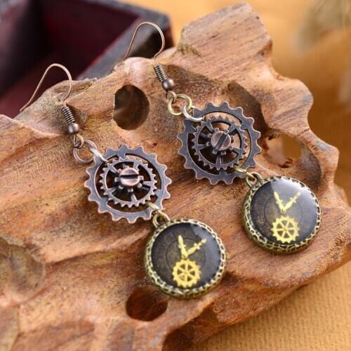 Western Elegant Antique Bronze Steampunk Gothic Watch Gears Hook Earrings