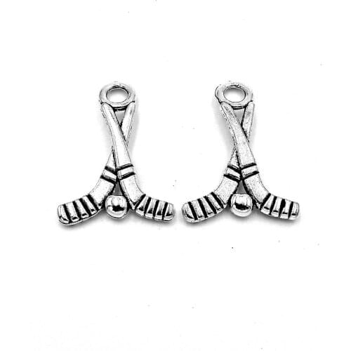 50pcs Hockey stick charms pendant 16x23mm antique silver ornament accessories jewelry making craft base material