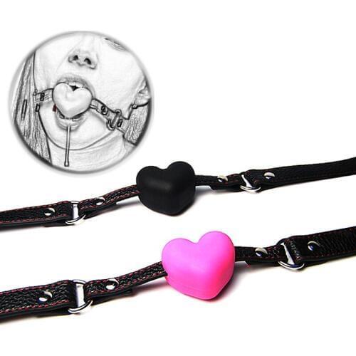 Silicone Hear Ball Gag Open Mouth Fetish Slave Gag Adult Game Restraint Pu Leather Oral Fixation Mouth Sex Products For Couples