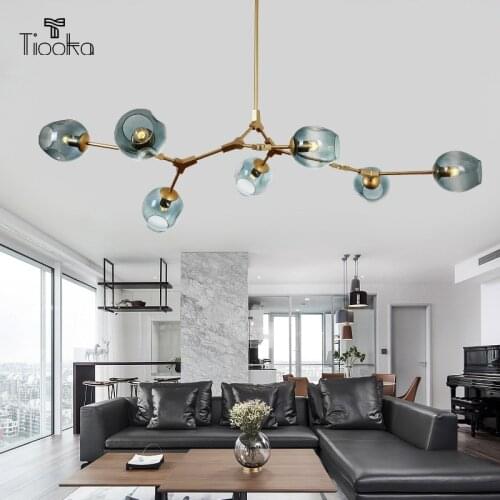 Tiooka Modern Glass Chandelier Lights Black Golden 5/6/7/8/9/10/11 Head Living Room Ceiling Hanging Chandelier Lamp 110 220V