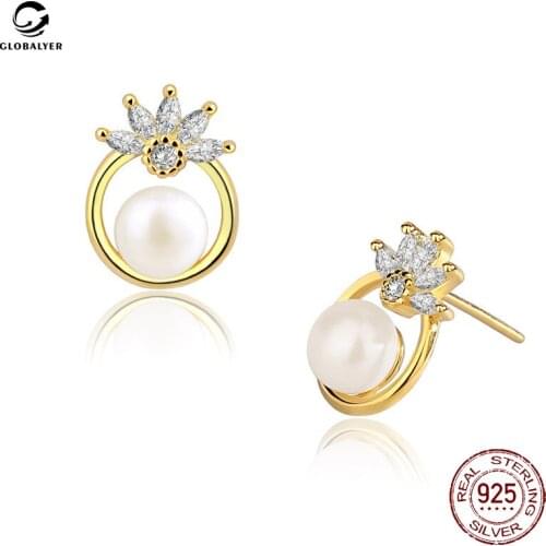 Korean Temperament Fashion S925 Silver Freshwater Pearl Earrings Retro Hong Kong Design Earrings Free shipping 747