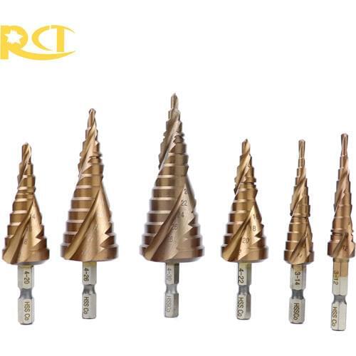 High Speed Steel Cobalt Step Drill M35 Drill Bits For Metal 1/4'' Hex Shank Spiral Groove Cone Drill Stainless Steel Hole Tools