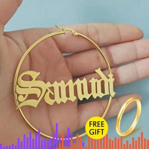 Old English Big Hoop Earrings For Women Custom Jewelry Stainless Steel Personalized Name Earings Christmas Gift Aros Mujer Oreja