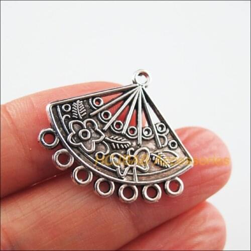 15Pcs New Leaf Fan Charms Flower Connectors Tibetan Silver Color 24.5x28mm