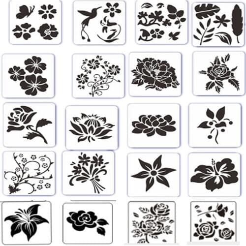 20 Pcs Plastic Craft Reusable Stencils Rose Sunflower Spring Summer Stencil Templates for DIY Painting Art Scrapbook