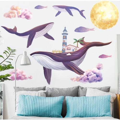200*100CM Large Pink Whale Family Wall Sticker Home Decor Living Room Bathroom Decoration Backsplash Vinyl Wall Art Decal Murals