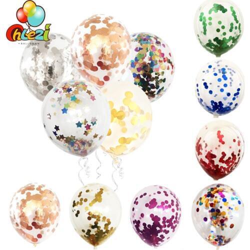 5pcs 12 inch Confetti Transparent Balloons Clear Latex Balloon for Wedding Decoration Happy Birthday Baby Shower Party Supplies