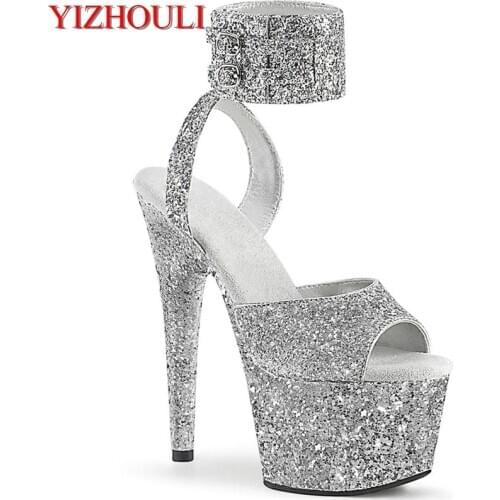 6 inch, sexy sequined fabric sandals, 15cm heels for parties, nightclub pole dancing, dancing shoes