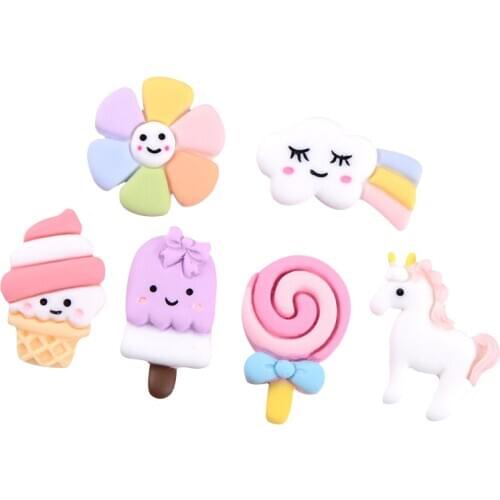 AIJJU 12Pcs Cartoon Resin Lollipop ice cream Scrapbook Patches DIY Craft Appliques Kids Hairpin Brooch Necklace Toys accessories